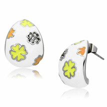 Stainless Steel White Yellow and Orange Enameled Earrings - $231.62 MXN