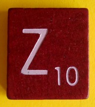 Scrabble Tiles Replacement Letter Z Maroon Burgundy Wooden Craft Game Part Piece - $1.44