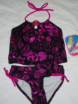 Breaking Waves Girls Tankini Pink Black Peace Swim Suit Glitter Bathing ... - $14.99