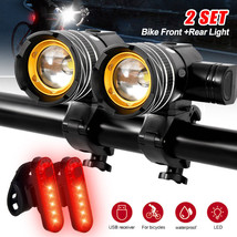Rechargeable Led Mountain Bike Lights 20000Lm Bicycle Torch Front &amp;Rear Lamp Set - £29.08 GBP