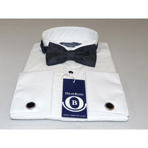 Mens Oscar Banks Turkish Formal Tuxedo Shirt Cotton Wing Tip Bow tie 5504 White image 3