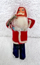 Vintage Paper Face Santa Felt Paper Jacket &amp; Pants Snowy Beard 3 1/4&quot; Ch... - $29.21