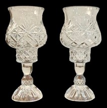 Pair Of 2 Vtg Block Crystal Casablanca Candle Holders Fairy Hurricane Lamps Lot - £54.26 GBP