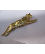 Striped Tiger Brooch Pin Gold Tone Metal Leaping 3&quot; Unbranded - £9.44 GBP