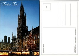 Germany Bavaria Munich Christmas Market Town Hall Happy Holidays VTG Postcard - £7.48 GBP
