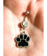 Paw Print Black Enamel Belly Ring - £10.38 GBP