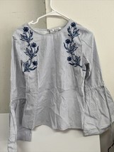 Dizzy Lissy Women&#39;s Long Sleeve Flower Button up Shirt LIGHT BLUE SIZE S - £7.82 GBP