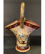 Satsuma Style Basket Vase Porcelain Heavy Gold Accent Rare Markings - £18.39 GBP