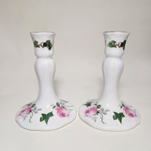 Vintage Staffordshire Candlestick Holder Set of 2 Fine Bone China England Floral - £23.25 GBP