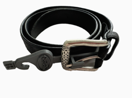 NWT BRIGHTON men&#39;s 34 black full-grain leather silver belt designer unisex - £39.87 GBP