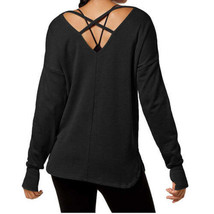 Ideology Womens Graphic Strappy Back Long Sleeve Top Color Noir Size XS - £25.13 GBP