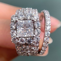 3 ct Engagement Wedding Ring Set Women&#39;s 14K White GP 925 Sterling Silver Sz 7 8 - £122.80 GBP
