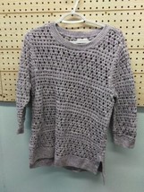 Croft &amp; Barrow Open Knit Round Neck Sweater Women&#39;s Large Purple 3/4 Sleeve  - $8.00