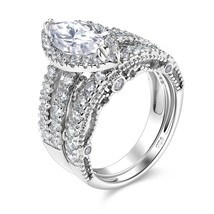 925 Sterling Silver Marquise Emerald Cut AAAAA Cubic Zircon Wedding Engagement R - £58.02 GBP