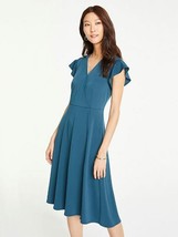 New Ann Taylor Wrap Flutter Sleeve Teal Green Knee Length V-neck Lined Dress 6 - £55.94 GBP