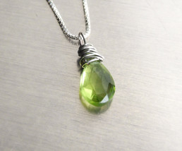 Peridot Necklace - Sterling silver, natural gemstone August Birthstone gift - £24.03 GBP