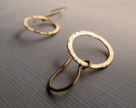 Circle Earrings, Dangle hoop earrings 1/2&quot; circle drop hammered gold sil... - $21.00