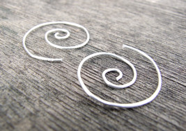 Sterling Swirl Hoop Earrings 1.75&quot; - silver spiral hoops nautilus fun gift - £18.80 GBP