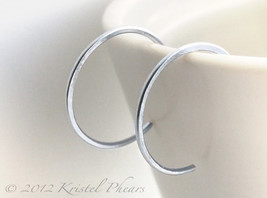 Small Sterling Hoops - silver hoop earrings reverse simple classic minim... - $15.00
