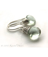 Green Amethyst drop earrings - silver prasiolite dangle sterling mint aq... - £21.58 GBP