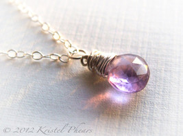 Amethyst Necklace - Pendant necklace silver rose gold lavender purple Fe... - $24.00
