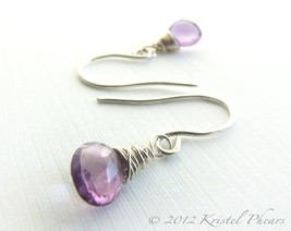 Amethyst Earrings Silver or Gold - purple dangle drop Eco-friendly February gift - £19.30 GBP