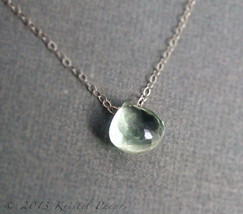 Green Amethyst necklace - Eco-friendly gift silver gold green prasiolite solitai - £22.38 GBP