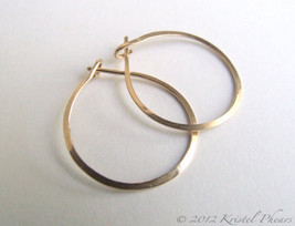 Gold Hoops - tiny hoop earrings 14k gold-filled basic lightly hammered 1/2&quot;  - £12.58 GBP