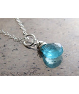 Natural Apatite Necklace - large paraiba blue gemstone in sterling or go... - £28.19 GBP