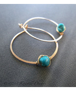 Turquoise earrings - genuine Arizona turquoise hoop earrings gold silver... - £31.97 GBP