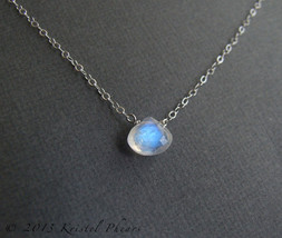 Moonstone necklace - June Birthstone Eco-friendly gift natrual blue rain... - £39.05 GBP