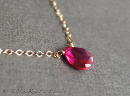 Ruby Necklace - silver or gold July birthstone genuine lab created LC ge... - £25.57 GBP