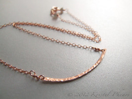 Rose Gold Bar Necklace - hammered gold-filled simple elegant minimalist original - $34.00