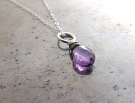 Amethyst necklace sterling silver - pendant lilac lavendar purple natural gem - $32.00