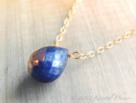 Lapis Necklace - genuine lapis lazuli cobalt royal blue rose gold-filled... - £25.57 GBP