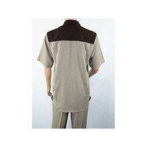 Men 2pc Walking Leisure Suit Short Sleeves DREAMS 263-12 Brown Tan Salt Pepper image 5
