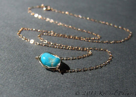 Turquoise Necklace - genuine turquoise gold, silver, rose gold, Kingman Mine AZ - £28.32 GBP