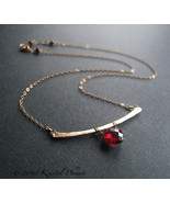 Garnet necklace, Statement Hammered Gold Bar - 14k gold-filled red origi... - £49.44 GBP