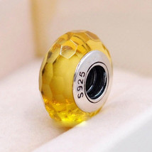 Golden Fascinating Faceted Murano Glass Charm Bead For European Bracelet - £7.96 GBP