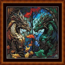 STAINED GLASS DRAGONS - pdf cross stitch chart. Original artist Unknown - £9.43 GBP