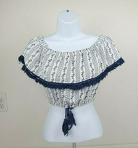 Women Off the Shoulder w/ Ruffle Top Crop Top Navy and White Short Sleev... - £15.71 GBP