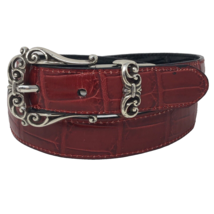 Brighton Leather Belt Womens Small 28&quot; Faux Croc Reversible Black Red Western - £21.22 GBP