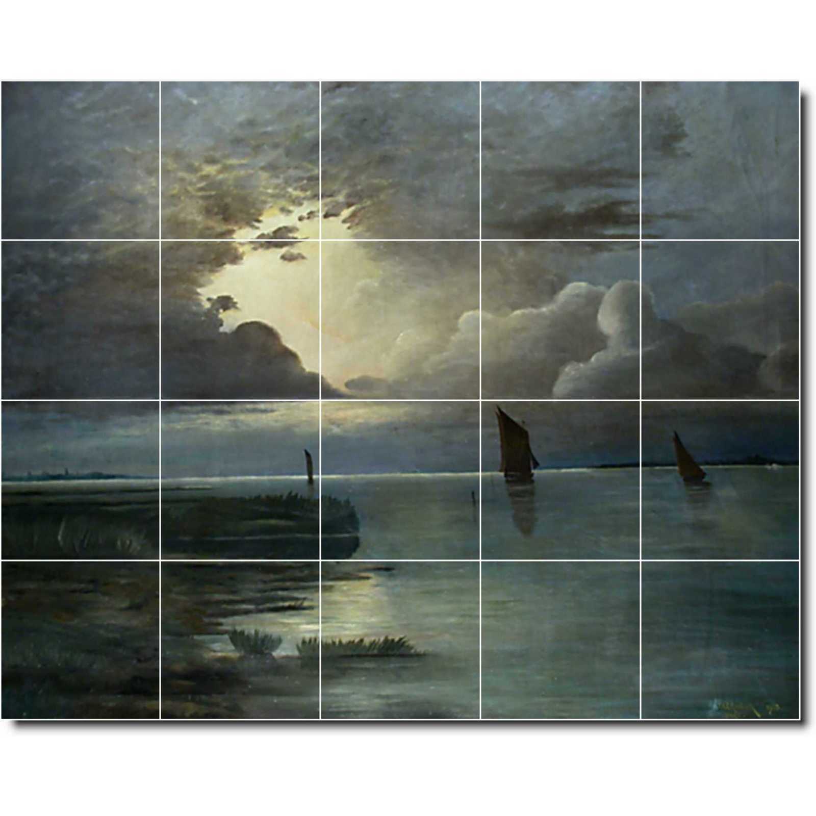 Achenbach andreas sunset at the sea with thunderstorm