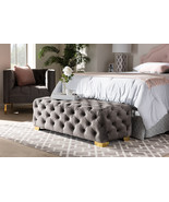 Gates Gray Velvet Fabric Upholstered Gold Finished Button Tufted Bench O... - $9,409.49 MXN