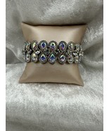 Aurora Borealis Pear Cut Crystal Stretch Bracelet Silver Tone - $243.52 MXN