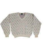 VTG 90s Sansabelt Sport L Pullover V-neck Cotton Knit Sweater Abstract  USA - $25.98 CAD