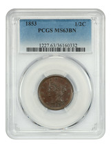 1853 1/2C Pcgs MS63BN - £407.07 GBP