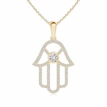 ANGARA Natural 0.38 Ct Diamond Hamsa Hand Pendant Necklace in 14K Solid Gold - $908.10