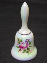 Vintage WESTMORELAND 5.25&quot; Glass Bell Hand Painted Pink Rose On Iridesce... - $15.82