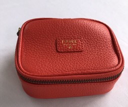 Fossil Leather Jewelry Box  Geometric Red Zip Travel Storage Case Inside... - $17.60